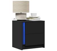 FUDUGEHMIOFWFJJ LED Nightstand Set of 2 Modern Black End Tables with RGB Lighting for Bedroom Living Room, Multilayer Wood Side Table with Storage Drawer and USB Port
