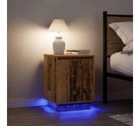 FUDUGEHMIOFWFJJ LED Nightstand Set of 2 with RGB Lighting, Antique Wood Finish Bedside Table with USB Charging, Modern Bedroom Furniture with Storage Shelf, 38x34x50cm