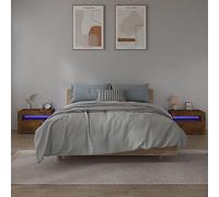 FUDUGEHMIOFWFJJ LED Nightstand Set of 2 with RGB Lighting, Multifunctional Bedside Table with USB Port, Modern Smoke Oak Finish Storage Cabinet for Bedroom Living Room