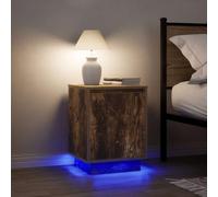 FUDUGEHMIOFWFJJ LED Nightstand Set of 2 with RGB Lighting, Smoke Oak Bedside Table with USB Charging, Modern Bedroom Furniture with Storage Shelf, 38x34x50cm