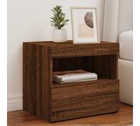 FUDUGEHMIOFWFJJ LED Nightstand with Charging Station, Modern Bedside Table with RGB Lights, 2 Piece Brown Oak End Tables with Storage Shelves for Bedroom Living Room