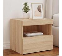 FUDUGEHMIOFWFJJ LED Nightstand with Charging Station, Modern Sonoma Oak Bedside Table with RGB Lights, 50x40x45 cm Multilayer Wood Cabinet with Storage Shelf for Bedroom Living Room