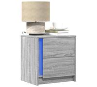 FUDUGEHMIOFWFJJ LED Nightstand with RGB Lights 2pcs Set, Multilayer Wood Bedside Table with USB Charging Port, Modern Gray Sonoma End Table for Bedroom Living Room