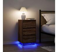 FUDUGEHMIOFWFJJ LED Nightstand with RGB Lights, Brown Oak 38x34x65cm, 3 Drawers Bedside Table with USB Charging, Modern Bedroom Furniture with Storage Space and Ambient Lighting