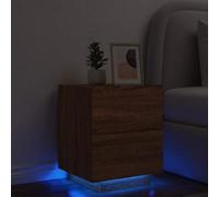 FUDUGEHMIOFWFJJ LED Nightstand with RGB Lights, Brown Oak Engineered Wood Bedside Table with 2 Drawers, Modern Bedroom Furniture with USB Charging Station for Home Decor