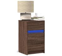 FUDUGEHMIOFWFJJ LED Nightstand with RGB Lights, Brown Oak Multilayer Wood Bedside Table with USB Charging, Modern Bedroom Furniture with Storage Drawer and Ambient Lighting
