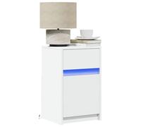 FUDUGEHMIOFWFJJ LED Nightstand with RGB Lights, Multilayer Wood Bedside Table with Drawer Storage, Modern White End Table for Bedroom Living Room