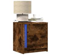 FUDUGEHMIOFWFJJ LED Nightstand with RGB Lights, Multilayer Wood Bedside Table with USB Charger, Modern Smoke Oak End Table for Bedroom Living Room, Storage Drawer Furniture