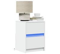 FUDUGEHMIOFWFJJ LED Nightstand with RGB Lights, Multilayer Wood Bedside Table with USB Port, Modern White End Table for Bedroom Living Room, Storage Drawer Furniture