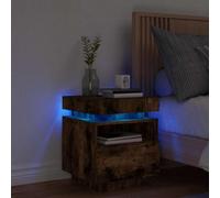 FUDUGEHMIOFWFJJ LED Nightstand with RGB Lights, Smoked Oak Bedside Table with USB Charging Port, Modern Bedroom Furniture with Storage Drawer and Display Shelf, 40x39x48.5 cm