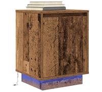FUDUGEHMIOFWFJJ LED Nightstand with RGB Lights, Wooden Bedside Table with USB Charging Port, Modern Bedroom Furniture with Storage Shelf, 38x34x50cm Antique Wood Finish