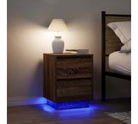 FUDUGEHMIOFWFJJ LED Nightstand with USB Charging Port, 2 Drawer Bedside Table with RGB Lights, Modern Brown Oak End Table for Bedroom Living Room, 38x34x50 cm Storage Cabinet with Assembly Required