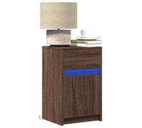 FUDUGEHMIOFWFJJ LED Nightstand with USB Port, 2-Piece Multilayer Wood Bedside Table with RGB Lights, Brown Oak Modern End Table for Bedroom Living Room Storage