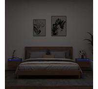 FUDUGEHMIOFWFJJ LED Wall Mounted Nightstands 2 Pack with RGB Lighting, Brown Oak Floating Bedside Tables with USB Powered Multifunctional Storage Shelves for Bedroom Living Room