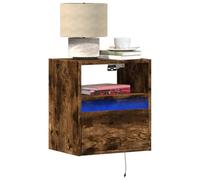 FUDUGEHMIOFWFJJ LED Wall Mounted Nightstands 2PCS Smoke Oak Bedside Tables with RGB Lighting, USB Powered Floating Storage Cabinet for Bedroom Living Room Modern Home Decor