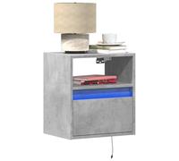 FUDUGEHMIOFWFJJ LED Wall Nightstands 2 PCS with RGB Lights, Gray Cement Bedside Tables with Drawer, Modern Floating Night Stands for Bedroom Living Room, Space Saving Storage Shelves