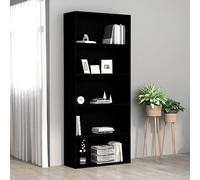 FUDUGEHMIOFWFJJ Libreria a 5 Ripiani Nera Moderna 80x30x189 cm in Legno Multistrato, Scaffale Libreria Alta per Soggiorno o Camera da Letto, Design Elegante e Minimalista, Facile da Montare e Pulire
