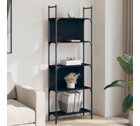 FUDUGEHMIOFWFJJ Libreria a 5 Ripiani Nera Moderna in Legno Multistrato e Acciaio, Scaffale per Libri Oggetti Decorativi, 60.5x24x166.5 cm, Robusto e Spazioso per Soggiorno, Camera da Letto, Ufficio