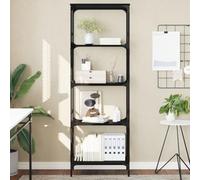 FUDUGEHMIOFWFJJ Libreria a 5 Ripiani Nera Moderna in Legno Multistrato e Metallo 59x35x171 cm per Soggiorno o Ufficio, Scaffale Libri Resistente con Piedini Regolabili e Design Industriale