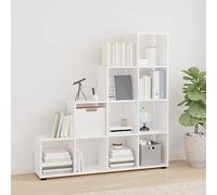 FUDUGEHMIOFWFJJ Libreria a Scala Moderna Bianco Lucido 142 cm in Legno Multistrato per Soggiorno o Camera, Scaffale a Gradini con 10 Ripiani, Design Funzionale e Resistente, Capacità 50 kg