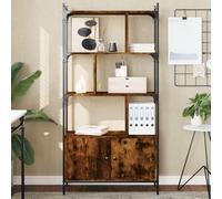 FUDUGEHMIOFWFJJ Libreria con Ante Rovere Fumo 76,5x30x154,5cm - Modern Bookcase with Doors for Living Room Office Sturdy Engineered Wood Steel Frame Zig Zag Design Shelves - Max Load 15kg per Shelf