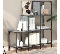 FUDUGEHMIOFWFJJ Libreria Grigio Sonoma 92x30x102 cm Bookcase with Ladder Design, Sturdy Engineered Wood & Metal Frame, Adjustable Feet, Wall Mountable for Living Room, Office Storage