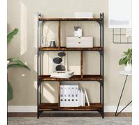 FUDUGEHMIOFWFJJ Libreria Rovere Fumo 4 Ripiani Bookcase, 76x32x123 cm Industrial Wooden Shelf, Multilayer Plywood Storage Unit for Living Room & Office, Adjustable Feet & Metal Frame, Easy Assembly