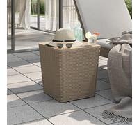FUDUGEHMIOFWFJJ Light Brown Rattan Look Outdoor Garden Table with Removable Lid & Storage Compartment - Durable Polypropylene Patio Balcony Furniture for Drinks Snacks Books