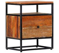 FUDUGEHMIOFWFJJ Mid Century Modern Nightstand 40x30x50 cm with Drawer and Shelf, Reclaimed Solid Wood and Powder Coated Steel Frame, Vintage Bedside Table for Bedroom Decor