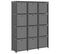 FUDUGEHMIOFWFJJ Modern 12-Cube Storage Shelf Organizer with Fabric Bins, Gray Steel Frame Bookcase 103x30x141 cm for Living Room Bedroom Office, Sturdy Home Decor Display Unit with Wall Mount