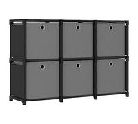 FUDUGEHMIOFWFJJ Modern 6-Cube Storage Organizer with Fabric Bins, Black Steel Frame Shelf Unit 103x30x72.5 cm for Home Office Decor, Books, Toys & Closet Organization, Sturdy & Space-Saving Design