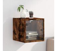 FUDUGEHMIOFWFJJ Modern Bedside Table with Glass Door Smoked Oak Finish 35x37x35 cm Wall Mounted Nightstand with Storage Shelf for Bedroom Living Room Space Saving Design