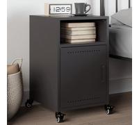 FUDUGEHMIOFWFJJ Modern Black Steel Nightstand with Wheels and Handle, 36x39x59 cm Bedside Table with Storage Shelf for Living Room Bedroom, Cold Rolled Steel Furniture with Easy Assembly