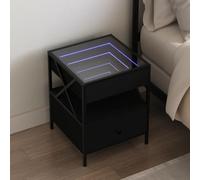 FUDUGEHMIOFWFJJ Modern LED Coffee Table with Infinity Mirror 40x40x30cm Black End Table for Living Room Bedroom RGB Lighting Multifunctional Nightstand with USB Charging