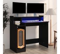FUDUGEHMIOFWFJJ Modern LED Gaming Desk Black 97x45x90 cm with USB Port, Sturdy Engineered Wood Computer Desk for Home Office & Study, Ergonomic Workstation with Colored Lights & Spacious Tabletop