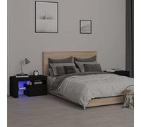 FUDUGEHMIOFWFJJ Modern LED Nightstand Set of 2 Black Bedside Tables with RGB Lighting 70x36.5x40cm Storage Cabinet for Bedroom Living Room Contemporary Furniture