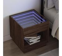 FUDUGEHMIOFWFJJ Modern LED Nightstand with Infinity Mirror, Brown Oak Multilayer Wood Bedside Table with RGB Lighting, 50x50x50cm for Bedroom Living Room Decor