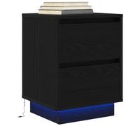 FUDUGEHMIOFWFJJ Modern LED Nightstand with RGB Lights, 2 Drawers Bedside Table for Bedroom, Black Technical Wood Night Stand with USB Port, 38x34x50cm Storage Cabinet