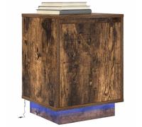 FUDUGEHMIOFWFJJ Modern LED Nightstand with RGB Lights, Smoke Oak Finish 38x34x50 cm, Bedside Table with USB Charging, Storage Cabinet for Bedroom Living Room Home Decor