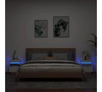 FUDUGEHMIOFWFJJ Modern LED Nightstands Set of 2 with RGB Lighting, White Bedside Tables with USB Port, Engineered Wood Storage Cabinets for Bedroom and Living Room, 40x39x48.5 cm