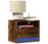 FUDUGEHMIOFWFJJ Modern LED Wall Mounted Nightstands 2 Pack with RGB Lights, Smoke Oak Floating Bedside Tables with Drawer Storage for Bedroom Living Room Space Saving Design