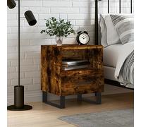 FUDUGEHMIOFWFJJ Modern Nightstand with Drawer and Shelf, Engineered Wood Bedside Table with Metal Legs, Smoked Oak Finish Storage Cabinet for Bedroom Living Room