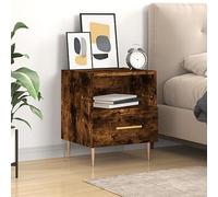 FUDUGEHMIOFWFJJ Modern Nightstand with Drawer and Shelf, Engineered Wood Bedside Table with Metal Legs, Smoke Oak Finish 40x35x47.5cm for Bedroom Living Room Storage