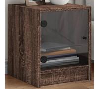 FUDUGEHMIOFWFJJ Modern Nightstand with Glass Door Brown Oak 35x37x42 cm Bedroom Furniture Storage Cabinet with Shelves for Living Room Bedside Table