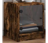 FUDUGEHMIOFWFJJ Modern Nightstand with Glass Door Smoked Oak Finish 35x37x42 cm Bedroom Storage Cabinet with Shelves for Living Room Bedside Table