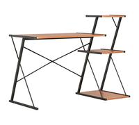 FUDUGEHMIOFWFJJ Modern Office Desk with Shelf, Black & Brown Computer Desk 116x50x93 cm, Sturdy X-Shaped Legs, Spacious Workstation for Home Office Study, Durable Powder Coated Steel Frame