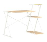 FUDUGEHMIOFWFJJ Modern Office Desk with Shelf, White & Oak 116x50x93 cm, Sturdy X-Shaped Legs, Spacious Workstation for Home Office, Study, Computer Work, Durable Powder-Coated Steel Frame