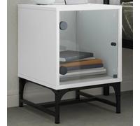 FUDUGEHMIOFWFJJ Modern White Glass Door Nightstand 35x37x50 cm with Storage Shelf, Durable Engineered Wood Bedside Table for Bedroom Living Room, Elegant Furniture with 60kg Load Capacity