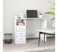 FUDUGEHMIOFWFJJ Modern White Glossy Writing Desk with 3 Drawers 102x50x76 cm Engineered Wood for Home Office Study Small Space Sturdy Storage Workstation Computer Table