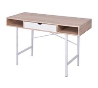 FUDUGEHMIOFWFJJ Modern Writing Desk with 1 Drawer, Oak & White Finish, Sturdy MDF Top & Metal Legs, Compact Computer Desk for Home Office, Study Table with Storage Shelf, 120 x 48 x 77 cm
